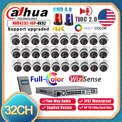 #ad Dahua 32CH 4K NVR 8MP Colorvu IP Camera System Dual Light AudioMIC Alarm US Lot $351.40