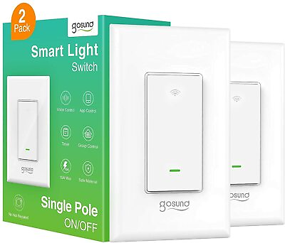 Gosund 2 Pack Smart Light Switch ON OFF In Wall Single Pole 15A White WiFi Alexa $20.87