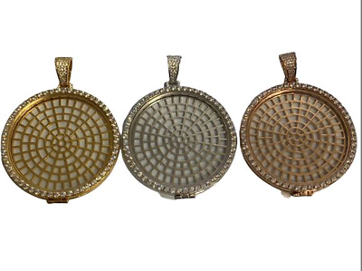 #ad Memory Photo Gold Tone Medallion Zirconium Round Medallion Mini Pendant $79.99