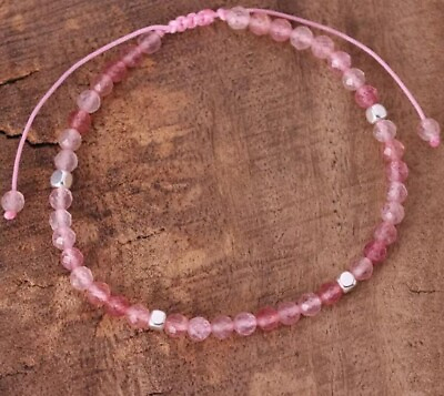 #ad Natural Pink Tourmaline Stone Dainty Bracelet Pink Gemstone Bracelet Minimalist $11.90