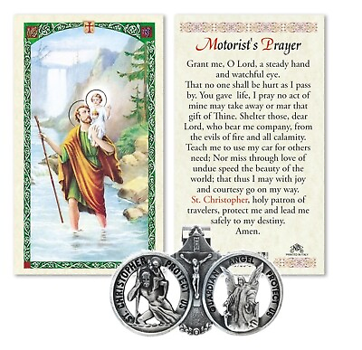 #ad St Saint Christopher Guardian Angel Car Medal Auto Visor Clip With Prayer Card $9.99