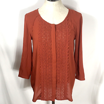 #ad Anthropologie Maeve Womens Shirt Sz 4 Burnt Orange Lace Front Boho Peasant $7.99