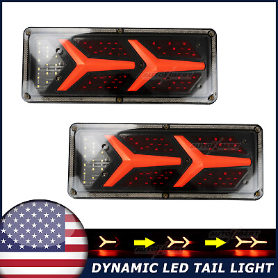 Pair Truck Tail Brake LED Sequential Flowing LED Turn Signal Trailer Light 76LED $31.72