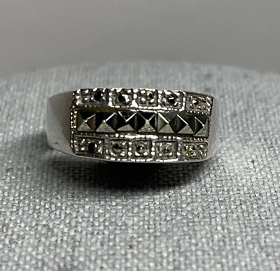 #ad 925 Sterling Silver Marcasite Signed CW Hallmark Ring size 7.5 Vintage $29.95