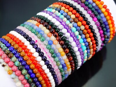 #ad Handmade 4mm Mixed Natural Gemstone Round Beads Stretchy Bracelet Reiki Chakra $0.99