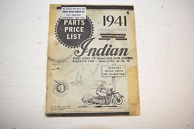 #ad Original 1941 Indian Sport Scout 45 Dispatch Tow Parts Price List Catalog C45A $235.95
