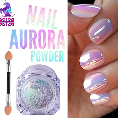 #ad AURORA NAIL POWDER Mirror Effect CHROME Nail Art Mermaid Rainbow AB Opal6 Uk GBP 4.29