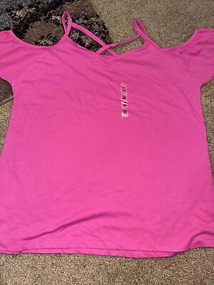 #ad The Childrens Place Girls Cold Shoulder Cris Cross Pink Shirt XX LARGE 16 NWT $6.00