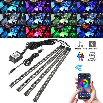 #ad #ad 4x RGB 72 LED USB Car Interior Floor Atmosphere Light Strips Bluetooth Phone APP $14.99
