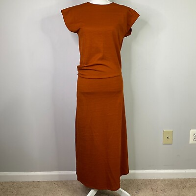 #ad ZARA Burnt Orange Textured Mide Dress Cap Sleeve Blouson Top Womens Size Small $24.99