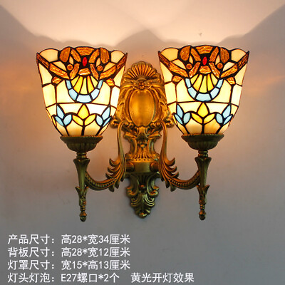 #ad Wall sconces pair Tiffany Glass Shape Baroque Sunflower Dragonfly Design antique $159.00