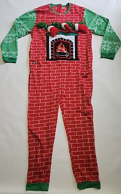 #ad Christmas Chimney Mens Light Costume XL Embroidered Fireplace Decorated Mantel $45.00