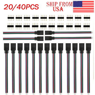 #ad 20 40PCS 4PIN Male Female Connector Wire Cable For 5050 3528 RGB LED Strip Light $6.89