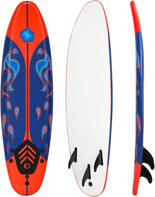 #ad 6#x27; Surfboard Surfing Surf Beach Ocean Body Foamie Board with Removable Fins Gre $127.99