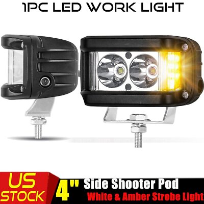 #ad #ad Dual Color Work Shooter Light 4#x27;#x27;inch Pods Side Strobe White Amber Truck ATV 4WD $15.99