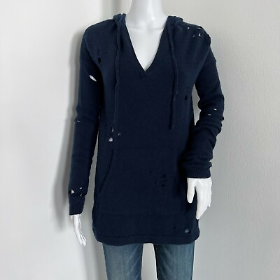 #ad Autumn Cashmere Women#x27;s Hoodie Sweater Size XS Blue 100% Cashmere Distressed $63.99