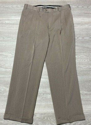 #ad Perry Ellis Mens Chino Pants Brown Non Iron Pleated Front Pockets 34 x 30 New $34.30