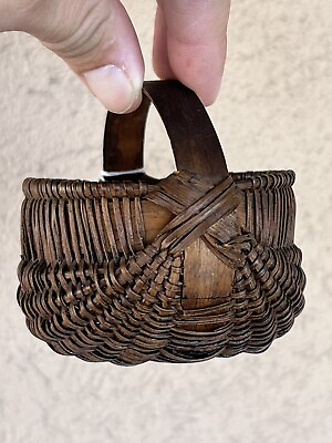 #ad Early Antique Primitive Split Oak Miniature Basket 3” Diameter Dark Brown Patina $499.99