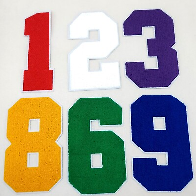 #ad Large 8 Inch Chenille Numbers with White Background: Pick Your # Color $10.99