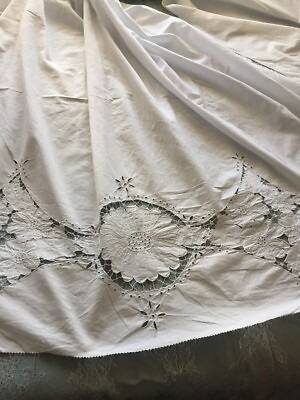 #ad Vintage Cotton Fabric Hand Embroidered 96x70 Inches $59.99