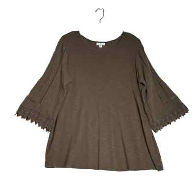 #ad J. Jill 3 4 Sleeve Woven Lace Pullover Top Brown Womens Large $28.00