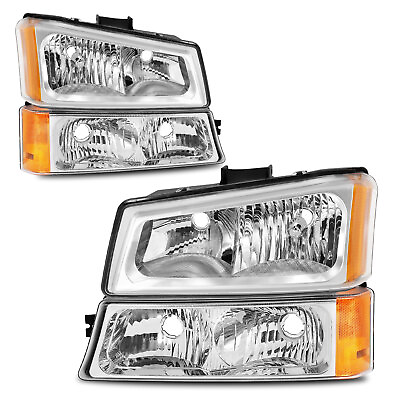 #ad Headlights For 2003 2006 Chevy Silverado Avalanche Chrome Signal Bumper Lamps $54.99