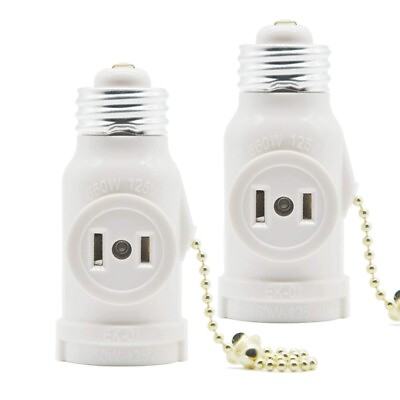 #ad 2 Outlet Light Socket Adapter with Pull Chain Switch White Medium Screw 2 Pack $11.30