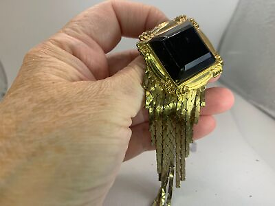 #ad Diamond shape Chandelier Onyx Center Vintage Gold Brooch Pin V 8577 $29.99