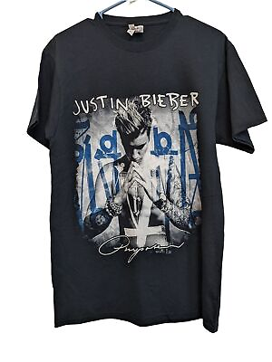 #ad Justin Bieber Purpose World Tour 2016 Concert T Shirt M Medium Black Grey Blue $14.88