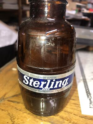 #ad Vintage Sterling Brewery Barrel Beer Brown Glass Bottle Big Mouth Evansville In $16.77