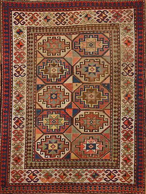 #ad Pre 1900 Russian Kazak Vegetable Dye Hand knotted Accent Rug 4x6 Antique Carpet $3599.00