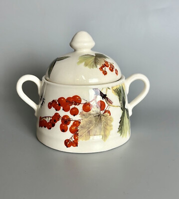#ad Spode Porcelain Sugar Bowl Fruit Haven 2005 Red Currant Fruit Butterfly amp; Bee $22.00