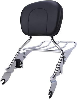 #ad Chrome Detachable Sissy Bar Passenger Rear Backrest Pad with Luggage Rack Compat $146.99