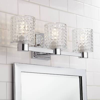 #ad Modern Wall Light Chrome 22quot; 3 Light Fixture Diamond Cut Glass Bathroom Vanity $149.99