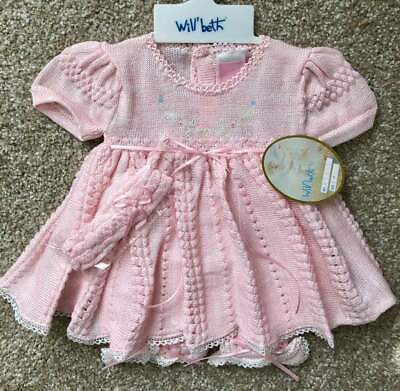 #ad Will#x27;beth Infant Newborn Reborn Baby Girl Fancy Pink Knit Set Headband NWT Sz0 $40.00
