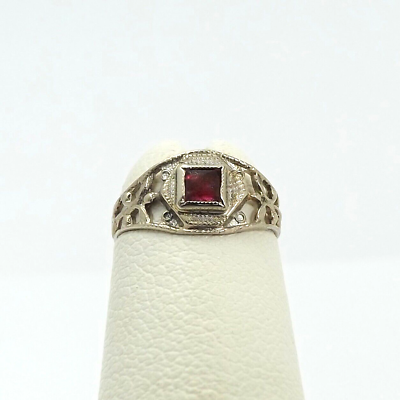 #ad Art Deco 14k White Gold Synthetic Ruby July Birthstone Baby Child Ring Sz1 $119.00