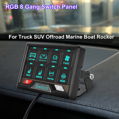 #ad RGB 8 Gang Switch Panel Dimmable LED Bar Relay System for Marine Boat Rocker $89.99