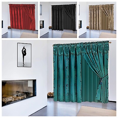 #ad 1 Set Window Curtain Satin Jacquard Style Luxury Rod Pocket Faux Silk NADA $15.73