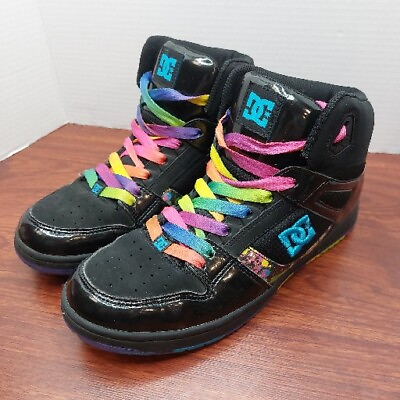 #ad Rare DC SHOES Black Rainbow Paint Splatter Rebound High Top Shoes size 10 Womens $79.99