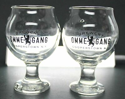 #ad OMMEGANG Brewery BEER GLASSES Lion Logo Advertising Tulip Snifter Tasting $17.50