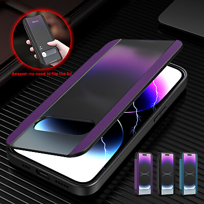 #ad For iPhone 15 14 Pro Max 13 Clear S View Window Leather Magnetic Flip Stand Case $12.82