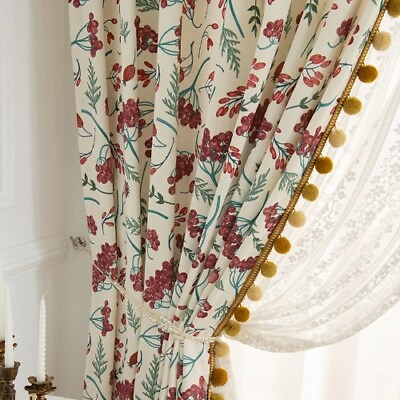 #ad Grape Printed Cotton Curtains for Room Luxury Pastoral Style Window Curtains $23.30