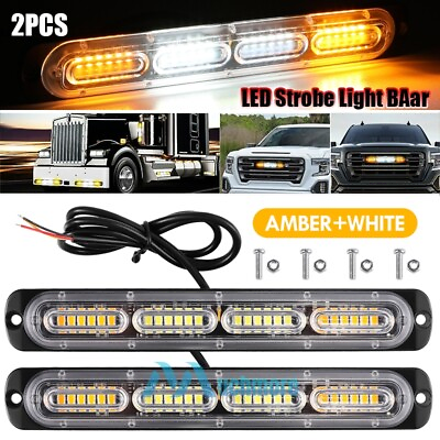 #ad 2x 24 LED Strobe Light Bar Car Truck Flashing Warning Hazard Beacon Amber White $19.85