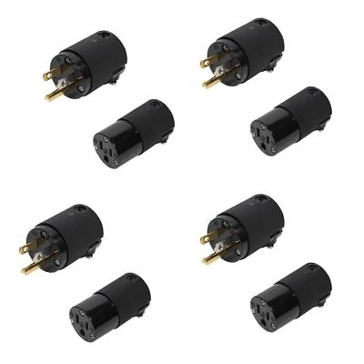 #ad 4 Set Hubbell AC 4 Female 4 Male Edison Plugs 15 Amp Black Heavy Duty Connectors $124.99