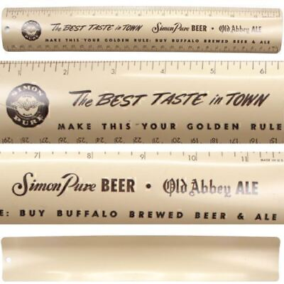 #ad BUFFALO NY Brewery SIMON PURE Vintage Advertising Metal RULER 12quot; Old Abbey ALE $10.50
