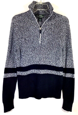 #ad LAUREN RALPH LAUREN M 100% Cotton 1 2 Zip Sweater in Striped Colorblock $145 $145.00
