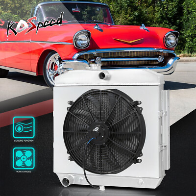 #ad FOR CHEVY BEL AIR NOMAD 150 250 ALUMINUM 3 ROWS RADIATOR W COOLING FAN SHROUD $199.99