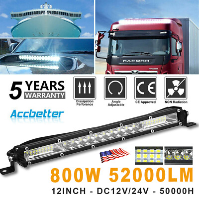 #ad 12quot; inch 800W LED Work Light Bar Combo Spot Flood Driving Off Road SUV Boat ATV $9.59