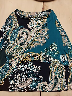 #ad Chicos 2 Turquoise Blue yellow long sleeve Pullover Shirt Cute Paisley $11.48