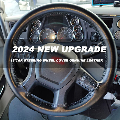 #ad NEW For 2007 2014 Silverado Suburban Tahoe Genuine Leather Steering Wheel Cover $23.99